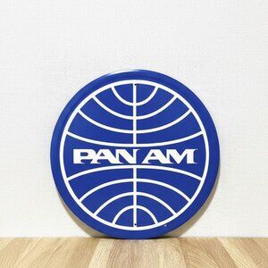 Retro PAN AM Airlines Brushed Aluminum 12" Round Metal Sign Decor
